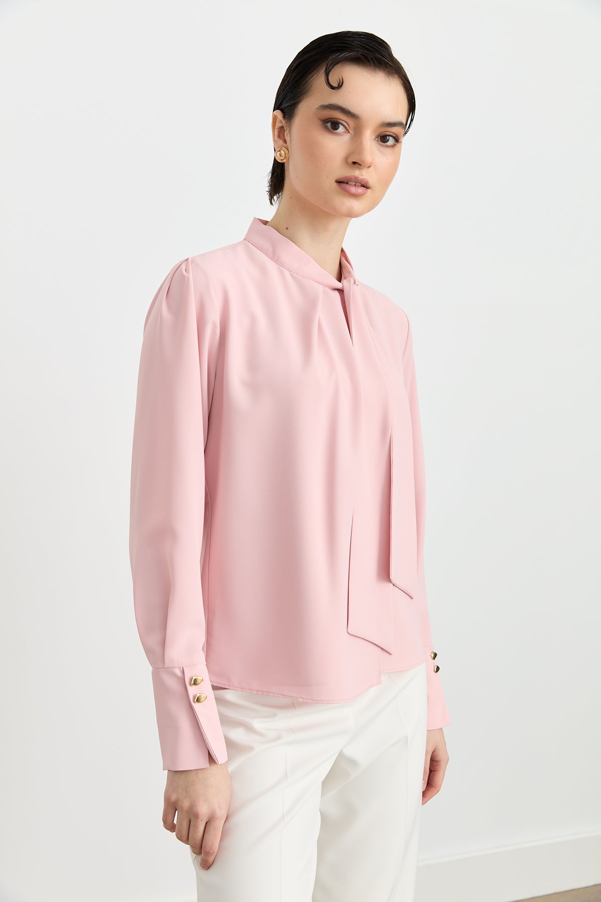 Elegant Blouse with Scarf Detail - Powder Pink