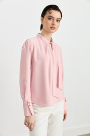 Elegant Blouse with Scarf Detail - Powder Pink