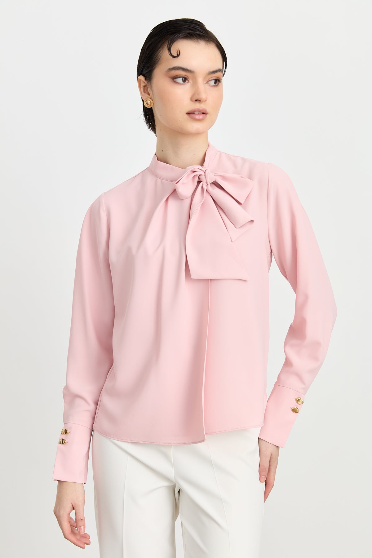 Elegant Blouse with Scarf Detail - Powder Pink
