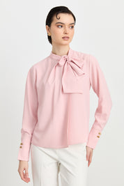 Elegant Blouse with Scarf Detail - Powder Pink