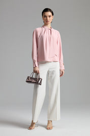 Elegant Blouse with Scarf Detail - Powder Pink