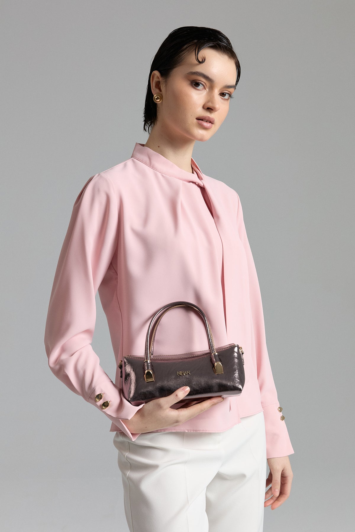 Elegant Blouse with Scarf Detail - Powder Pink
