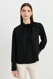 Elegant Blouse with Scarf Detail - Black