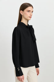 Elegant Blouse with Scarf Detail - Black