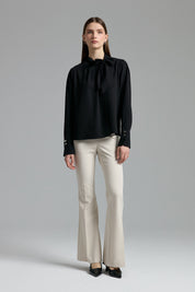 Elegant Blouse with Scarf Detail - Black