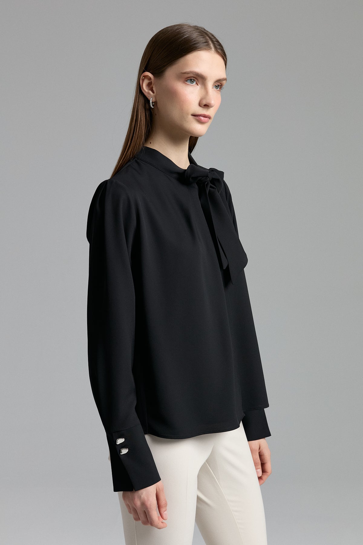 Elegant Blouse with Scarf Detail - Black