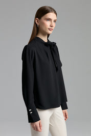 Elegant Blouse with Scarf Detail - Black