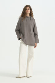 Fular Yaka Lyocell Tunik - Füme