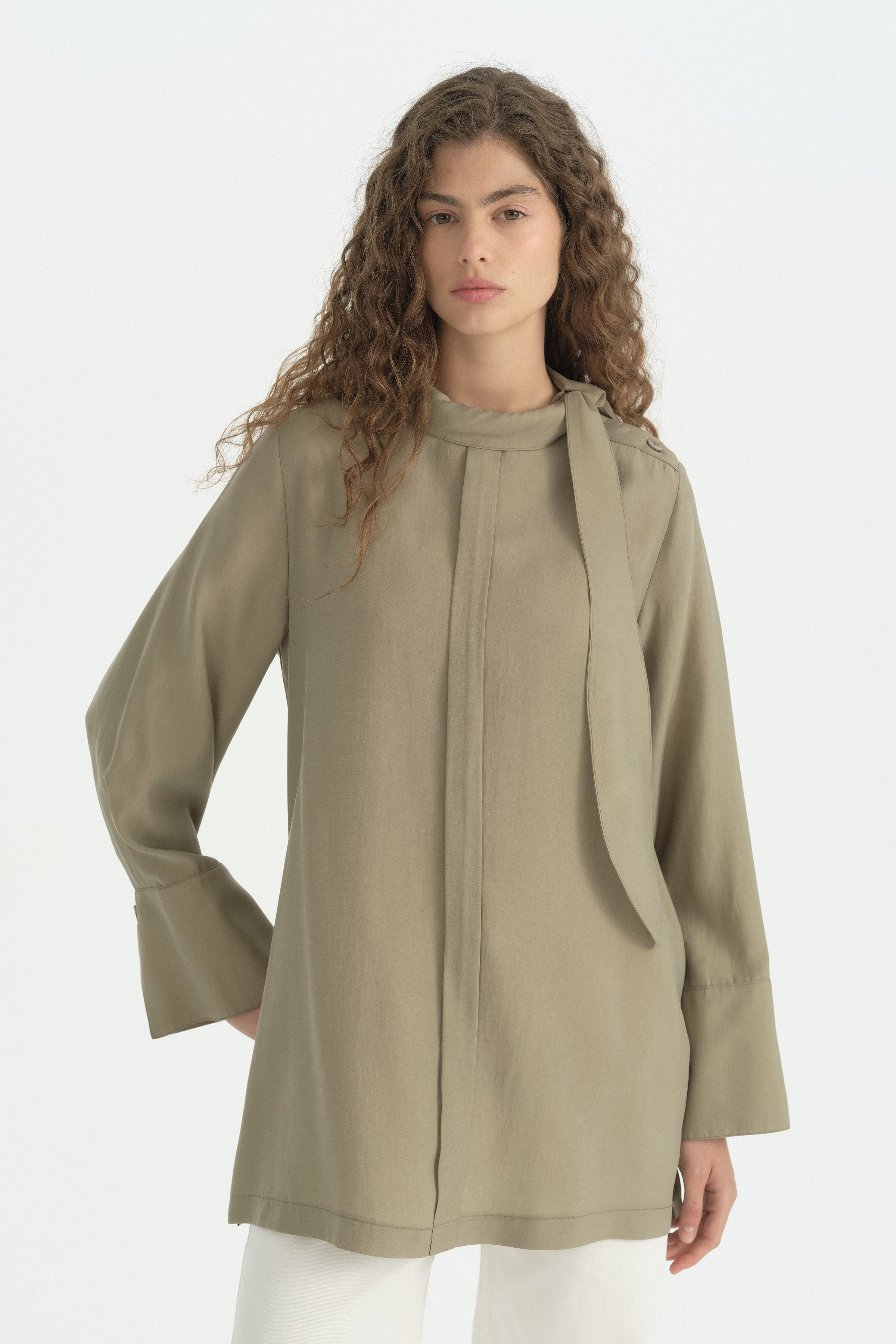 Fular Yaka Lyocell Tunik - Kekik