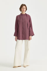 Fular Yaka Lyocell Tunik - Mürdüm