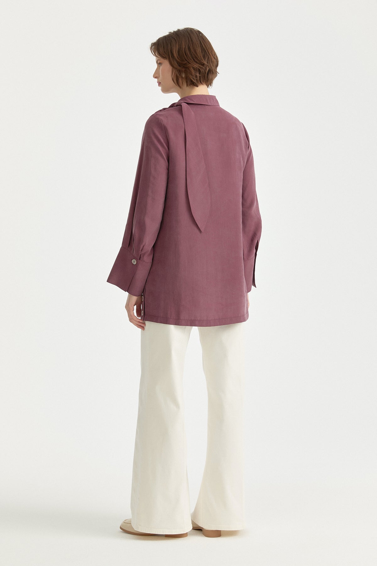 Fular Yaka Lyocell Tunik - Mürdüm