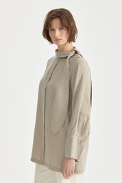Fular Yaka Lyocell Tunik - Taş