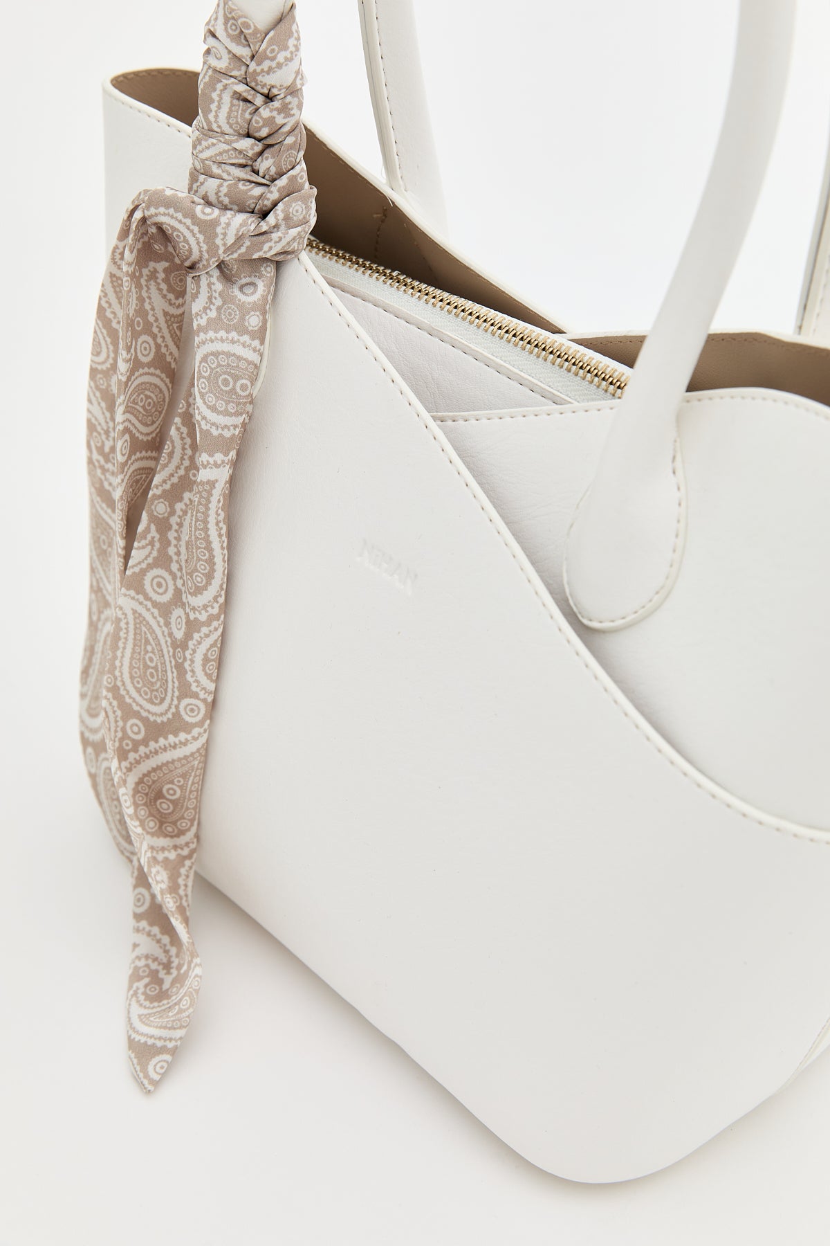 Handbag with Scarf - White