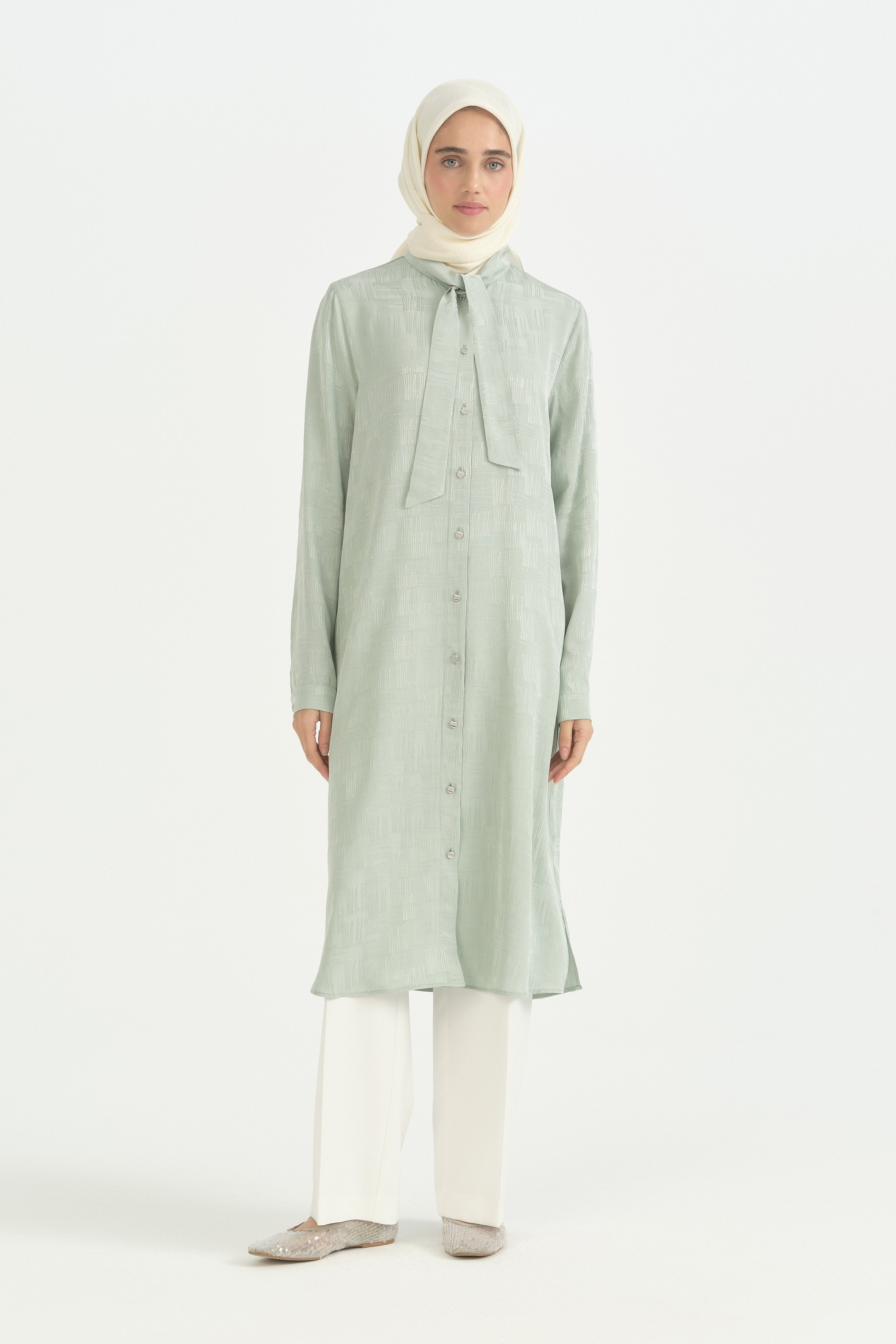 Fularlı Jakar Tunik - Mint