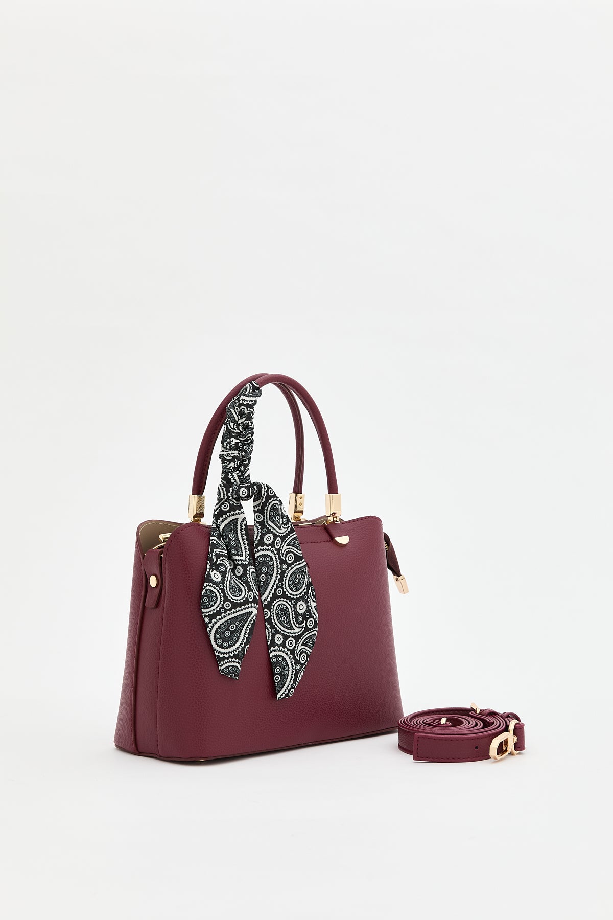 Fularlı Tote Çanta - Bordo