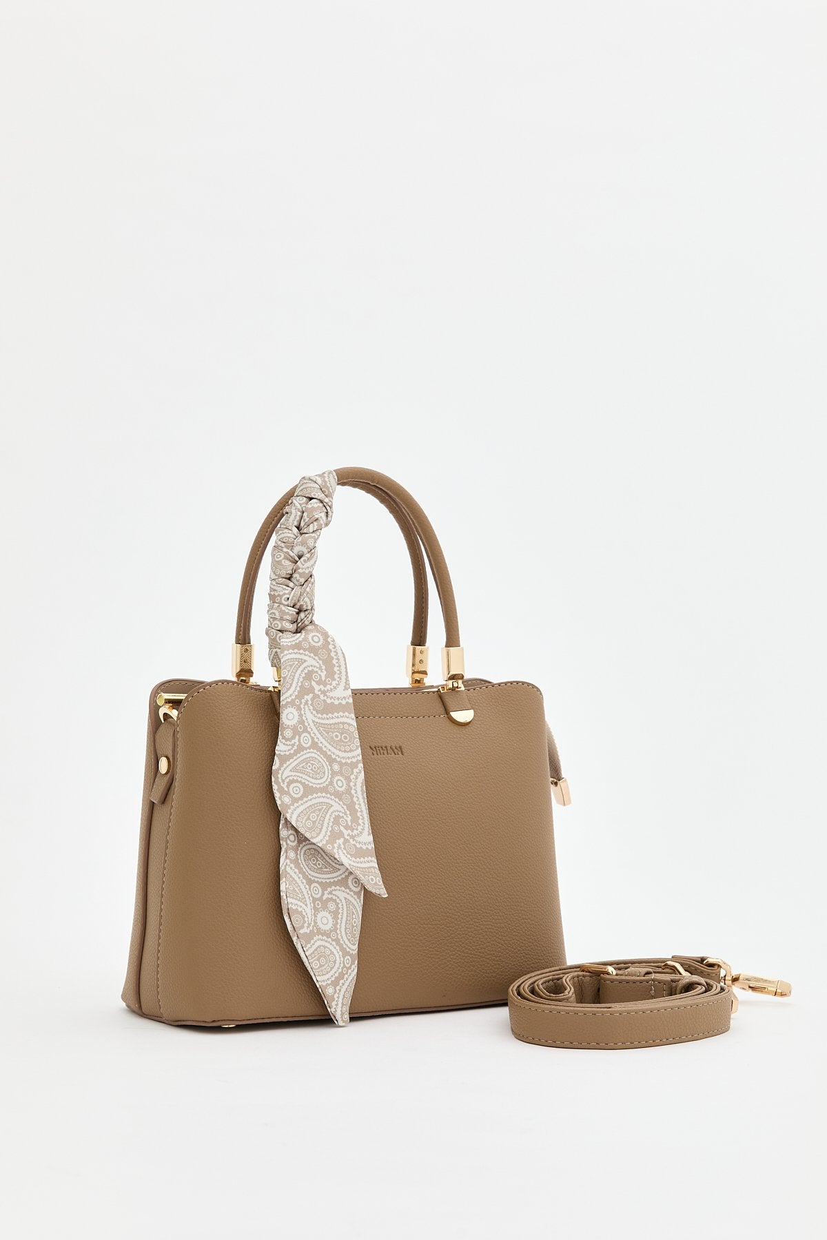 Fularlı Tote Çanta - Vizon