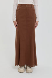 Gabardin 8 Panel Etek - Kahve