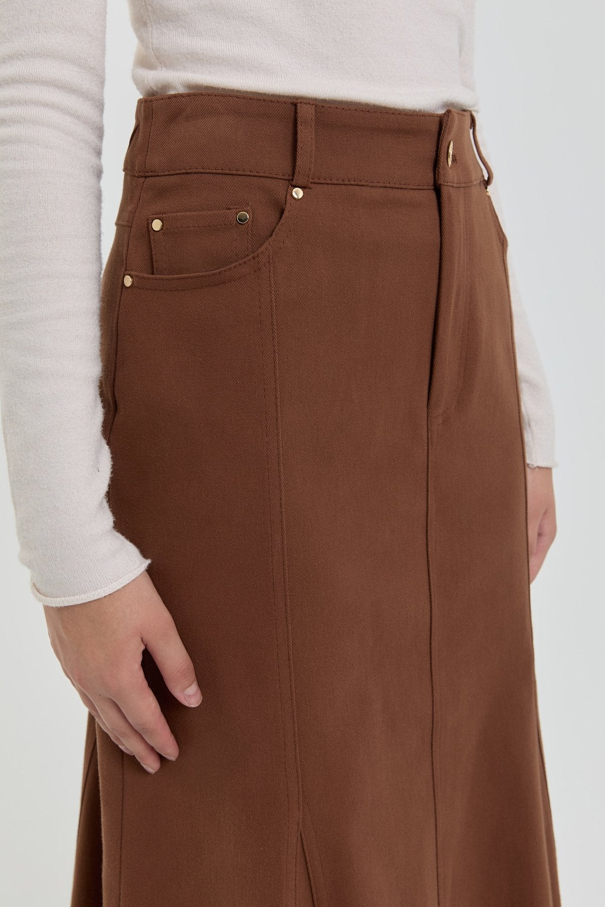 Gabardin 8 Panel Etek - Kahve