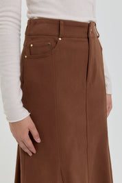 Gabardin 8 Panel Etek - Kahve