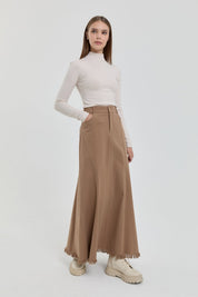 Gabardin 8 Panel Etek - Vizon