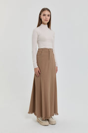 Gabardin 8 Panel Etek - Vizon