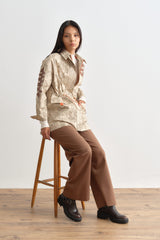 Gabardine Patterned Jacket with Drawstring Waist - Beige