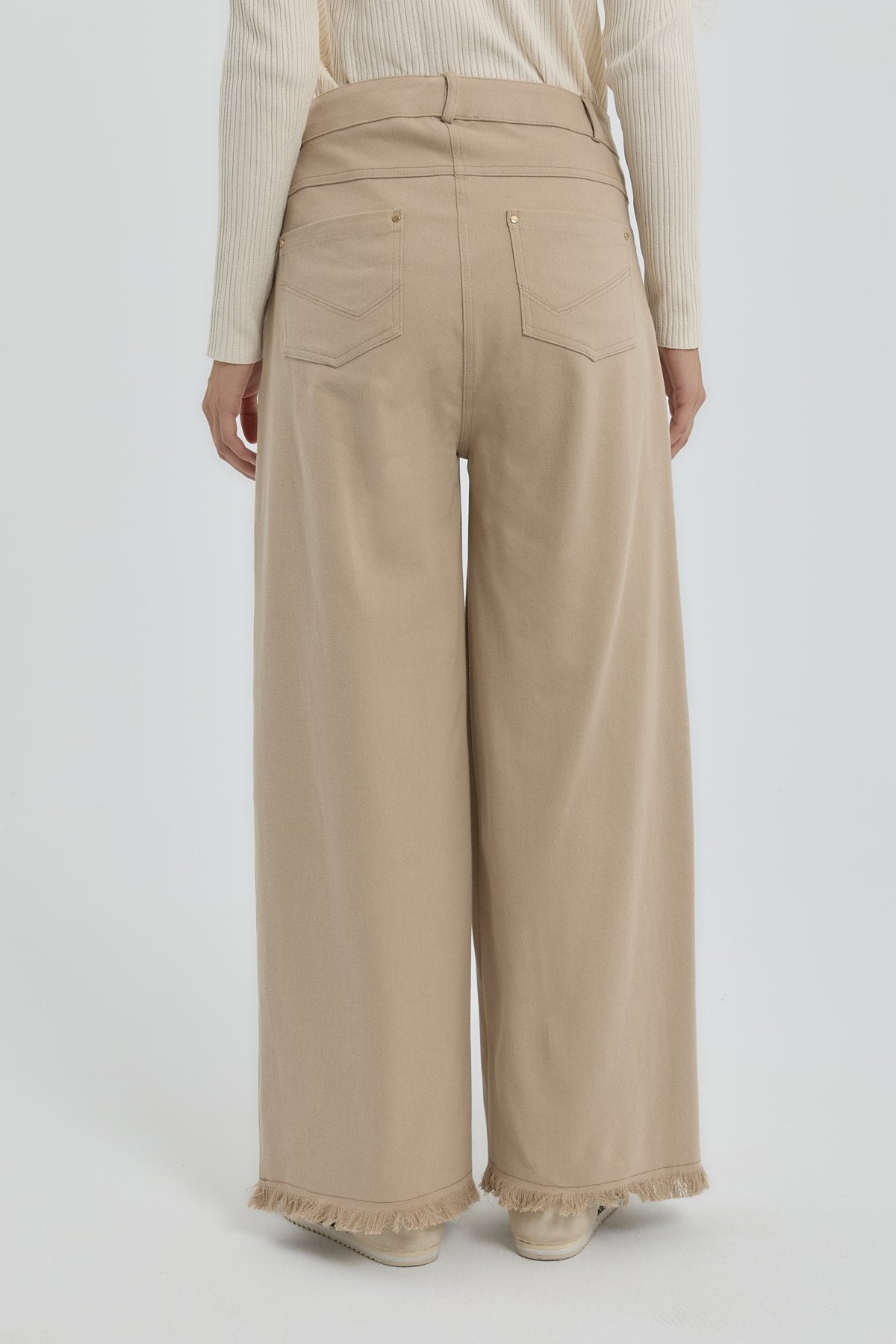 Gabardin Bol Paça Pantolon - Bej