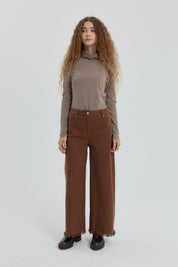 Gabardin Bol Paça Pantolon - Kahve