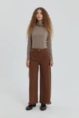 Gabardin Bol Paça Pantolon - Kahve