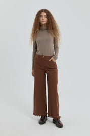 Gabardin Bol Paça Pantolon - Kahve