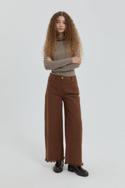 Gabardin Bol Paça Pantolon - Kahve