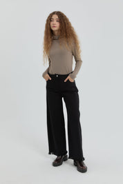 Gabardine Wide Leg Trousers - Black