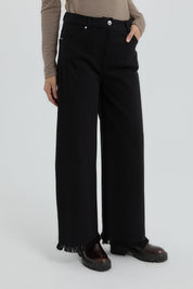 Gabardine Wide Leg Trousers - Black