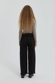 Gabardine Wide Leg Trousers - Black