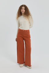 Gabardine Wide Leg Trousers - Orange