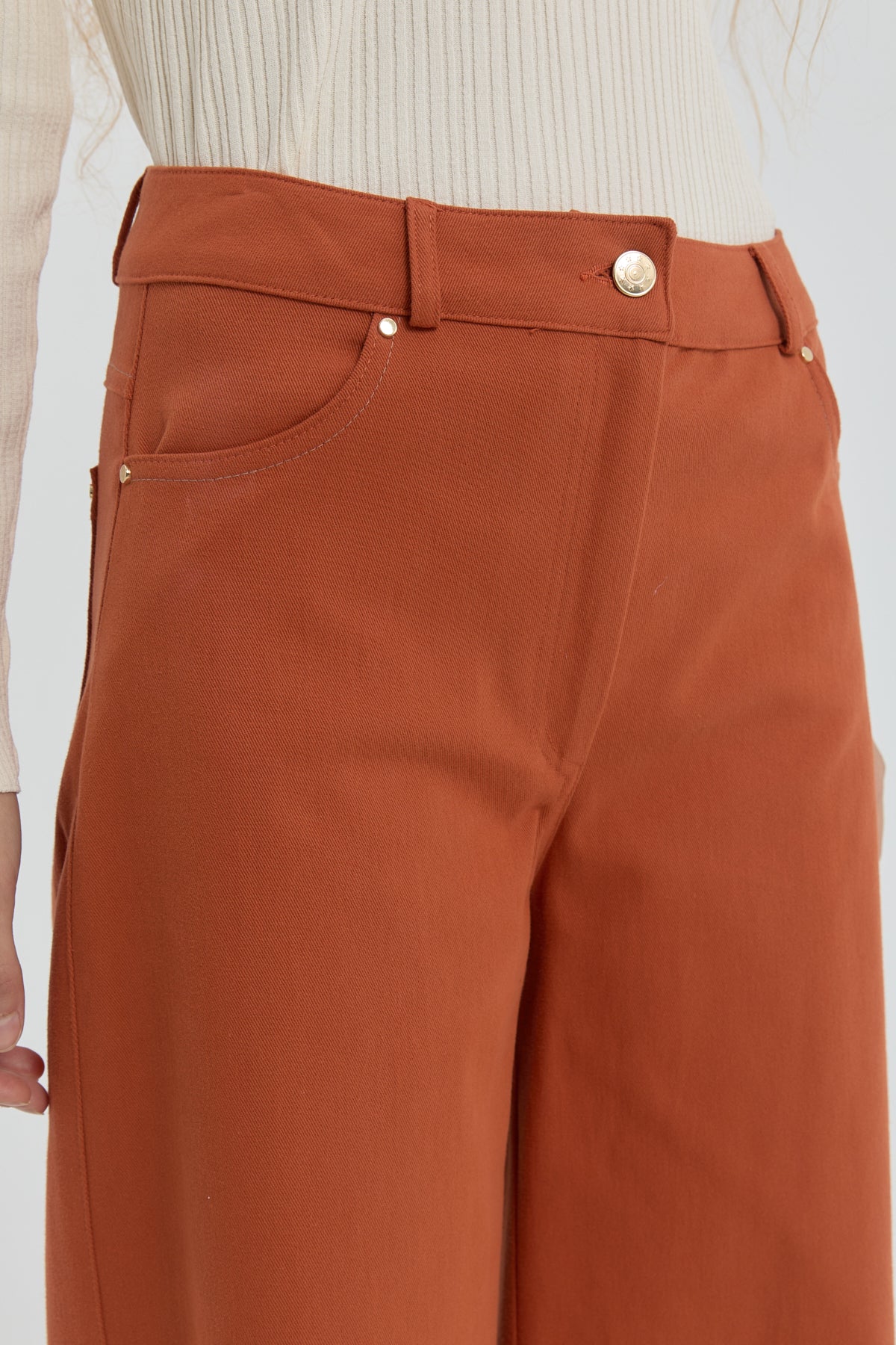 Gabardine Wide Leg Trousers - Orange