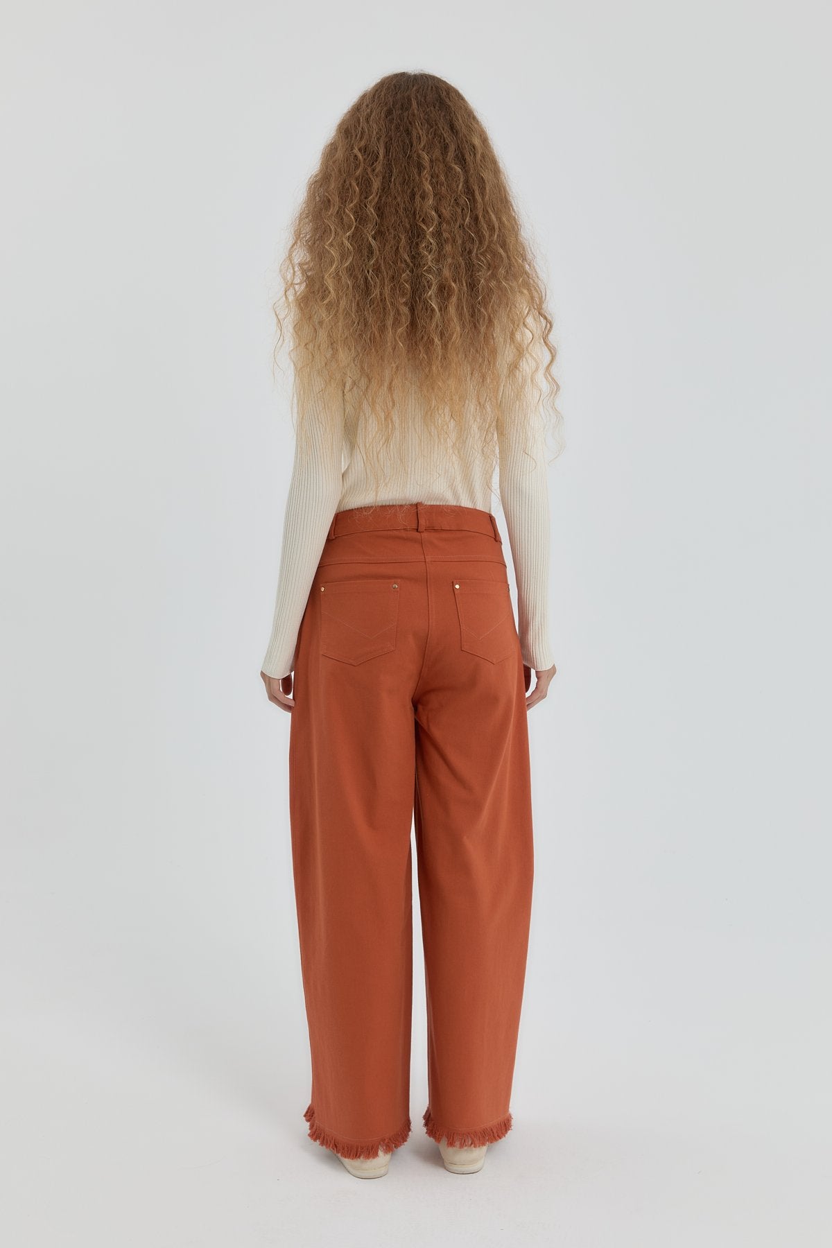 Gabardine Wide Leg Trousers - Orange