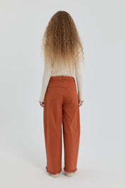 Gabardine Wide Leg Trousers - Orange