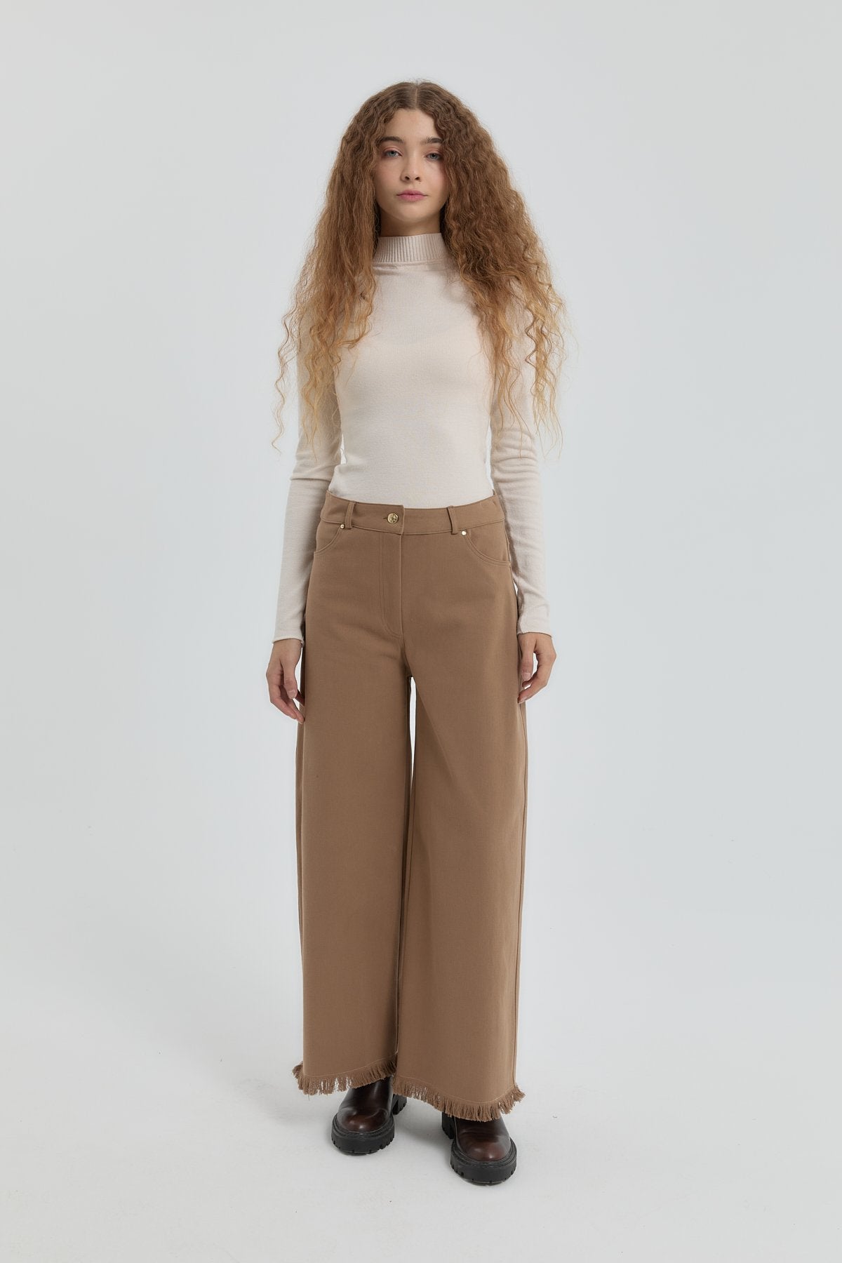 Gabardin Bol Paça Pantolon - Vizon
