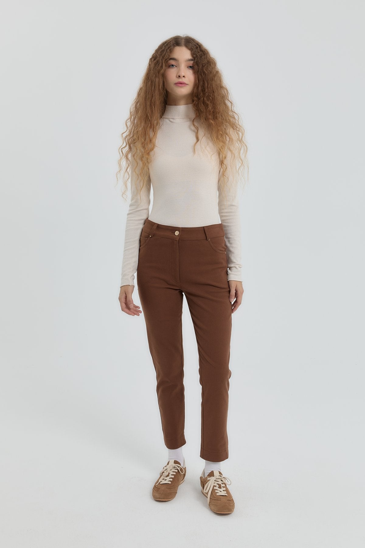 Gabardin Dar Paça Pantolon - Kahve