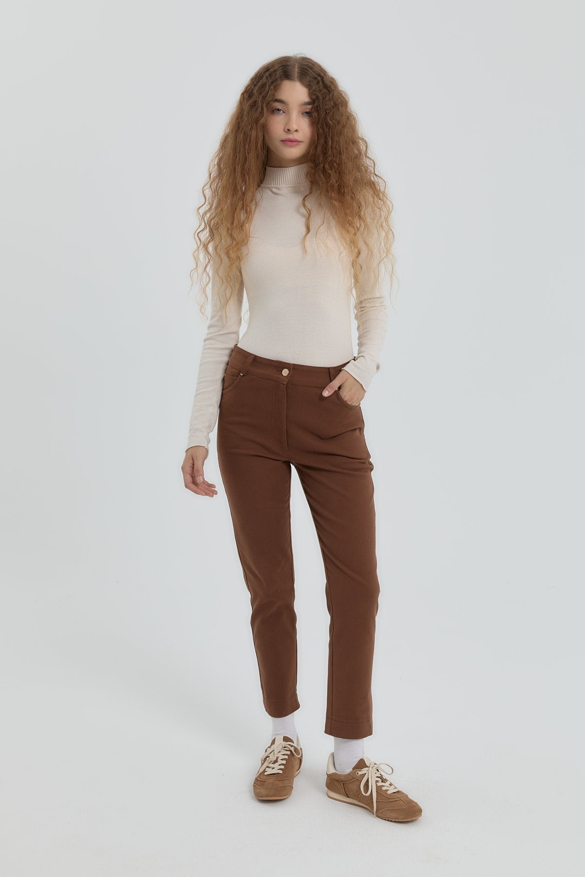 Gabardin Dar Paça Pantolon - Kahve