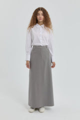 Gabardin Nakış Detaylı Etek - Gri