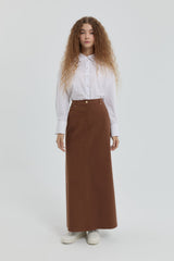 Gabardin Nakış Detaylı Etek - Kahve