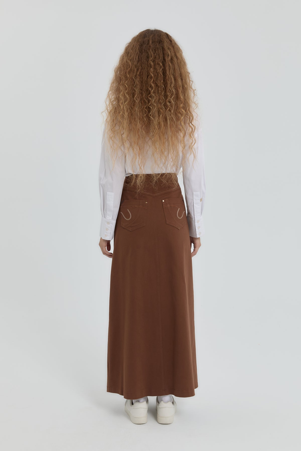 Gabardin Nakış Detaylı Etek - Kahve