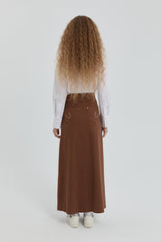 Gabardin Nakış Detaylı Etek - Kahve