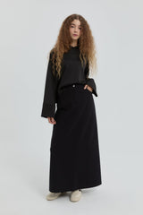 Gabardine Skirt with Embroidered Details - Black