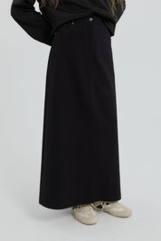 Gabardine Skirt with Embroidered Details - Black