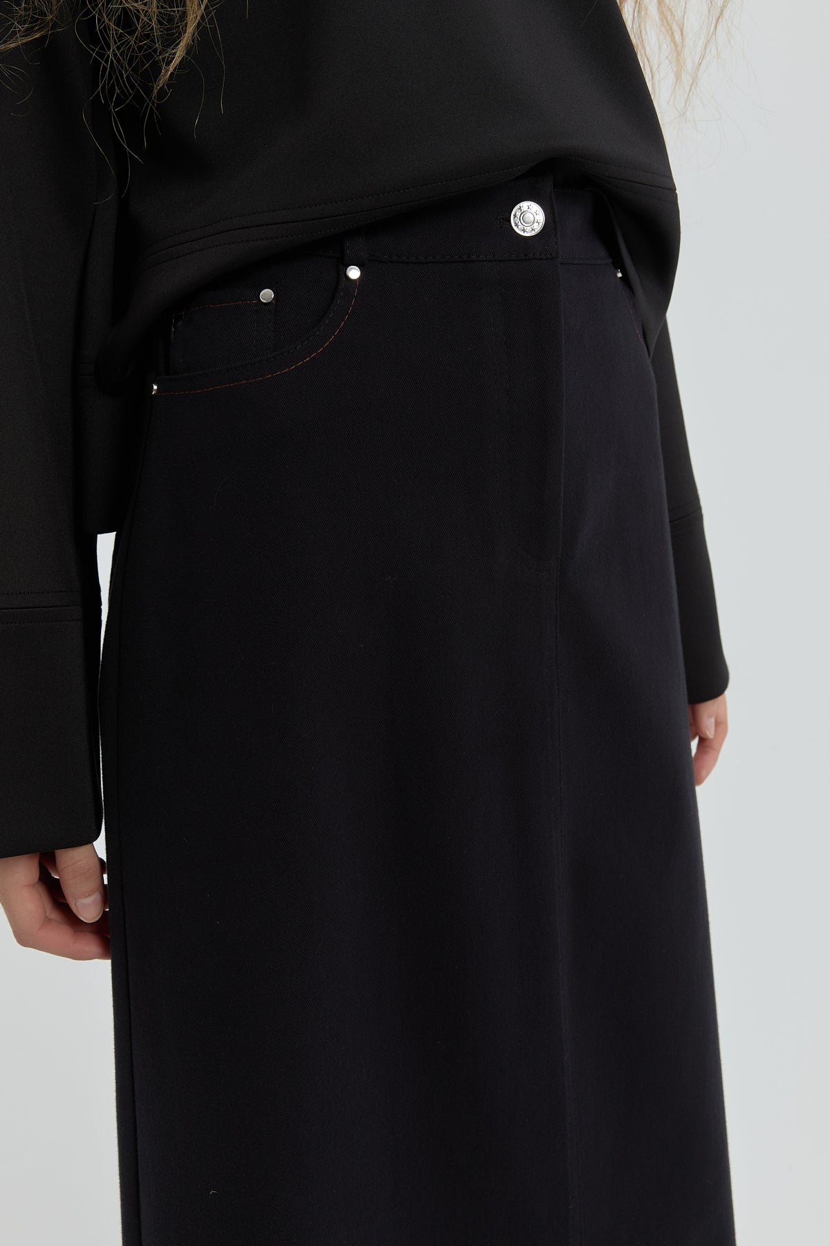 Gabardine Skirt with Embroidered Details - Black