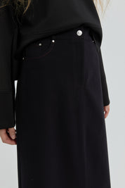 Gabardine Skirt with Embroidered Details - Black