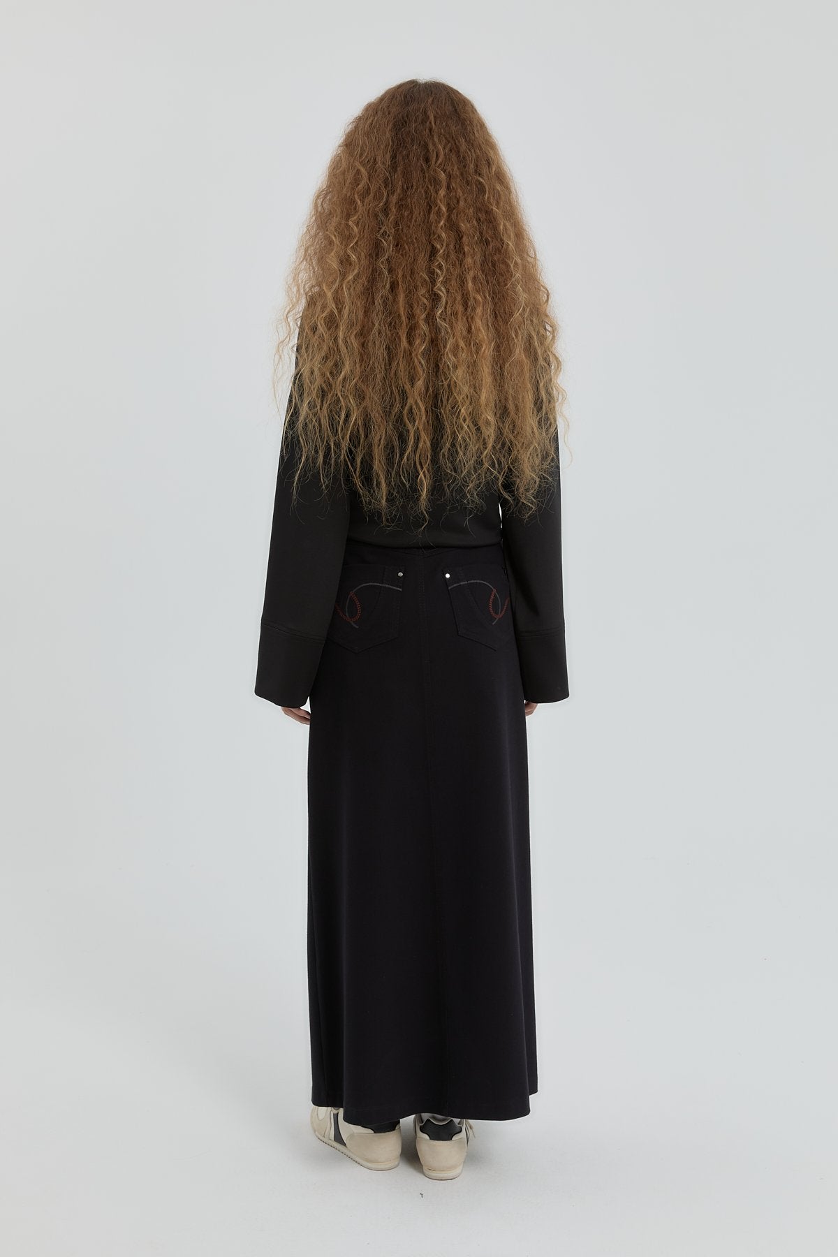 Gabardine Skirt with Embroidered Details - Black